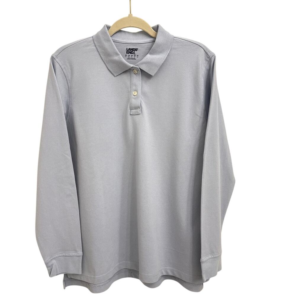 Lands' End Long Sleeve Light Blue Preppy Performance Polo Shirt Size Men's XL